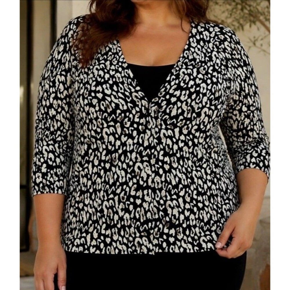 Lane Bryant Cardigan Sweater Womens 22/24 Leopard Print Lightweight-100% Cotton